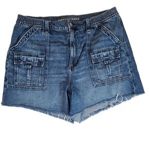 American Eagle Shorts Womens 18 Blue Denim High Rise Boyfriend Frayed Pockets